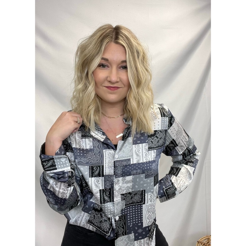 Austin Paisley Print Patchwork Button Down Blouse… - image 1